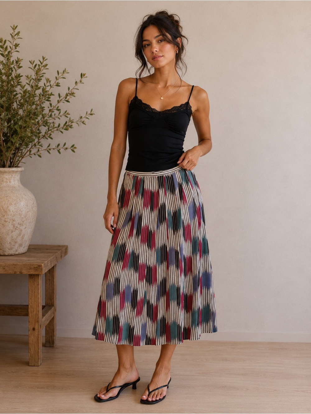 Vintage‎ Panther Abstract Geometric Midi Skirt Size Small Retro Artsy A-Line